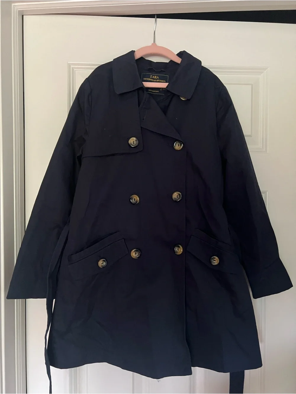 NWOT ZARA Kids Dark Blue Trench Coat Girls size 9-10 Water Resistant